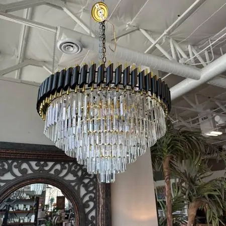 17 Light Tiered Black & Gold Chandelier- 32X20H