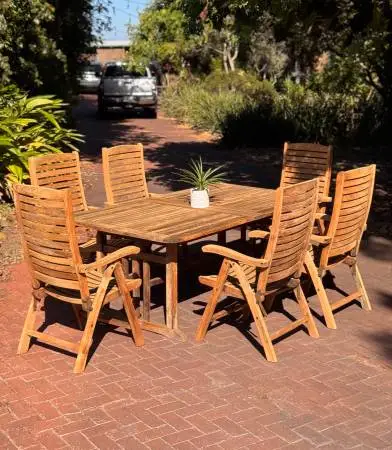 Royal Teak 7-Piece Grade A Solid Teak Outdoor Patio Dining Set 6 Chair