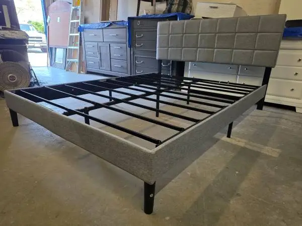 Gray Fabric Queen Size Platform Bed Frame