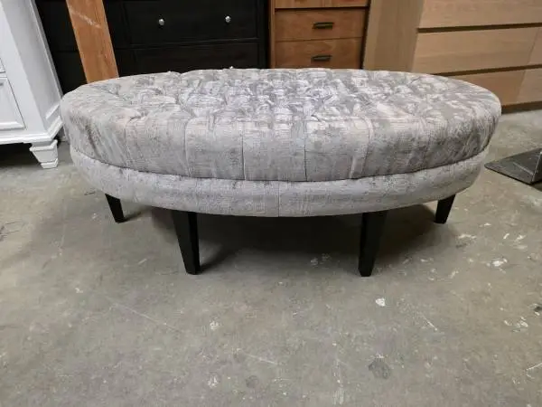 Gray Velvet Tufted Oval Ottoman