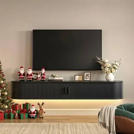 63 Floating TV Stand with Power Outlet for TVs up to 75, Fluted Entertainment