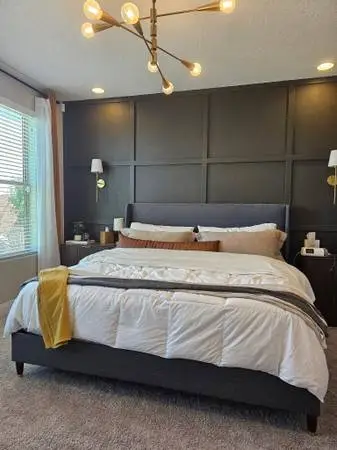 Platform king bed with tufted wingback headboard