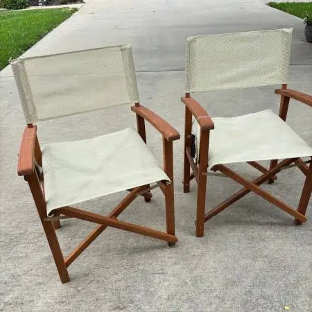 NWT Set of 2 Directors Chair Eucalyptus Wood Textiline Seat and Back
