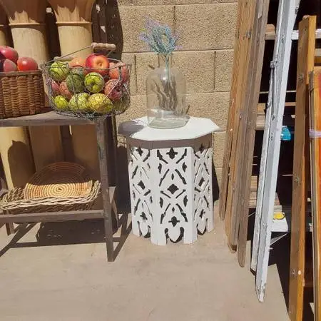Carved White Wood Octagon Table