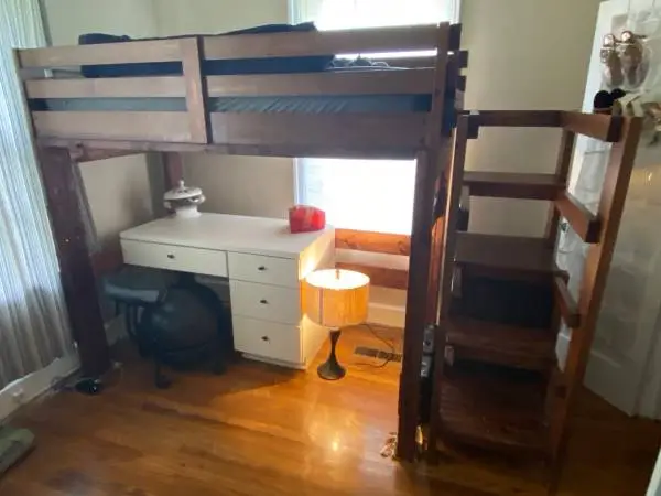 Reversible Solid Wood Twin Loft Bed w/ Storage Stairs & Mattress