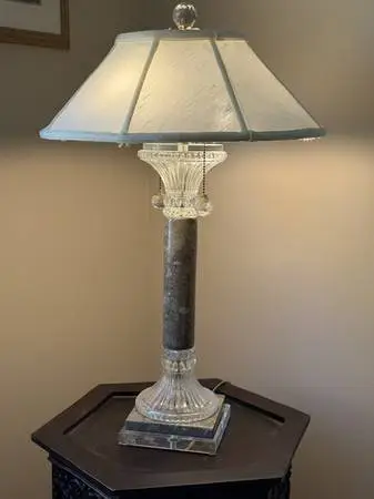 Vintage 1970s Marble & Crystal Lamps--Pair