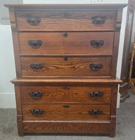 Rare Eastlake Victorian Solid Oak Chest On Chest