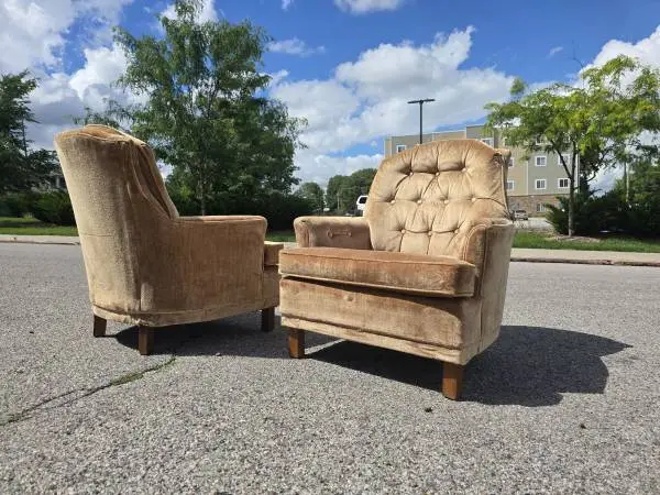 Mid Century Vintage Brown Velvet Lounge chairs