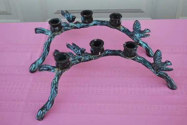 Vintage Pair of Black and Teal Candelabras