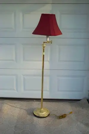 POLE LAMP Readling Light Self Standing Red Shade Gold Electric Cord