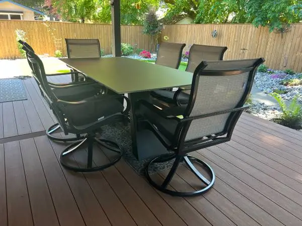 PATIO FURNITURE SET 78 TEMPERED GLASS TABLE & 6 CHAIRS