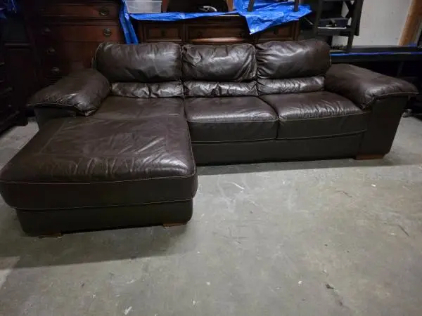 Dark Brown Leather L Shaped Sectional Couch