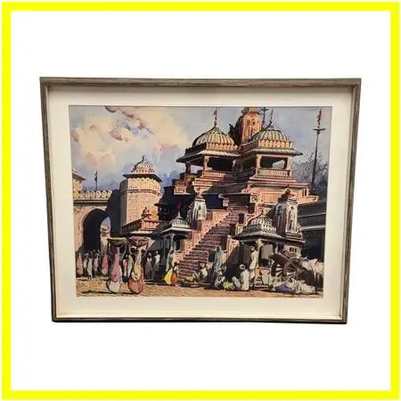 Siva Temple + Bundi Gate Original Watercolor Painting, Framed