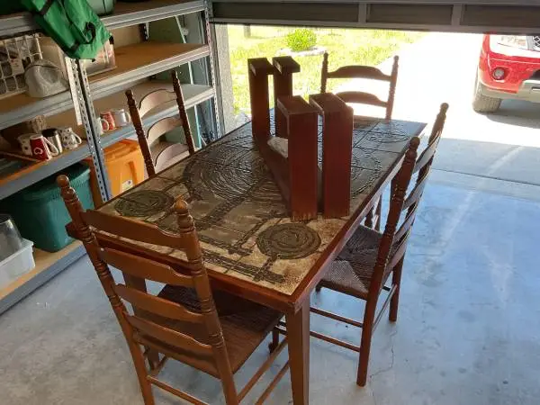 Nice MCM / Danish Tile Dining Table w/ 4 Ladder Back Chairs