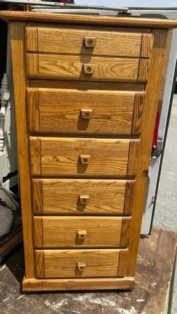 Harrison vintage tall chest of drawers narrow slim shape solid oak L27”*D18”