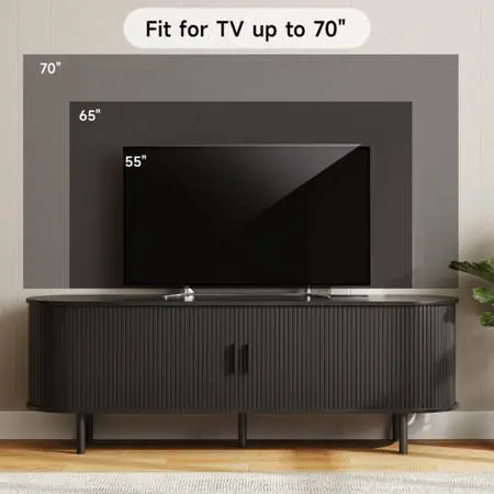 63inch black Jalonda Modern Wood TV Stand with Storage and Shelves