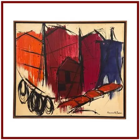 Rosamond A. Brown Abstract Mixed Media Painting, Framed