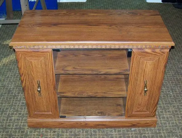 TV Stand Console Entertainment Center Shelves Glass Door Pull Out Ends
