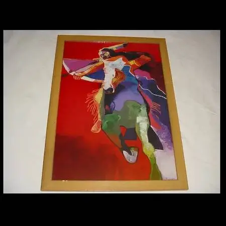 VINTAGE TAOS NEW MEXICO ARTIST MALCOLM FURLOW ART PRINT COMANCHE RIDER