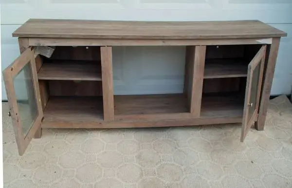 TV STAND Gaming Media Stereo 2 Glass Door Shelf Wood Grain Furniture