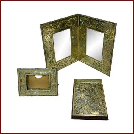 Tiffany Studios Grapevine Favrile Glass + Gilt Bronze Desk Set