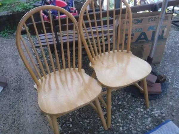Two Spindel Back All Wood Kitchen Chairs