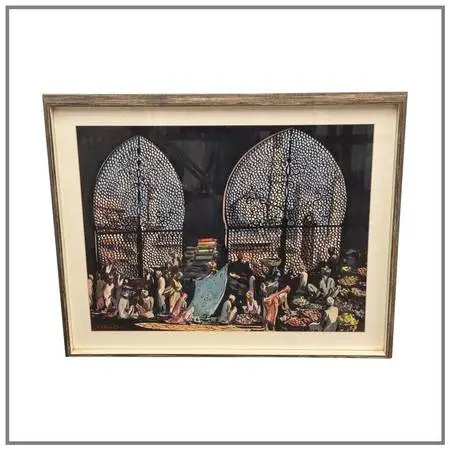 Market Scene, Agra Original Watercolor Painting, Framed