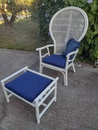 BEAUTIFUL EXTRA LARGE BALLOON BACK CHAIR AND OTTOMAN with NEW CUSHIONS
