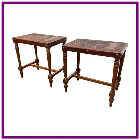 Estudio Taller Corongo Tooled Leather Top Side Tables