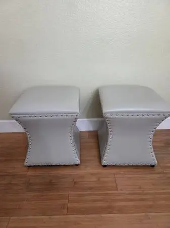Unique Gray Faux Leather Hourglass Accent Stools - Set of 2 -