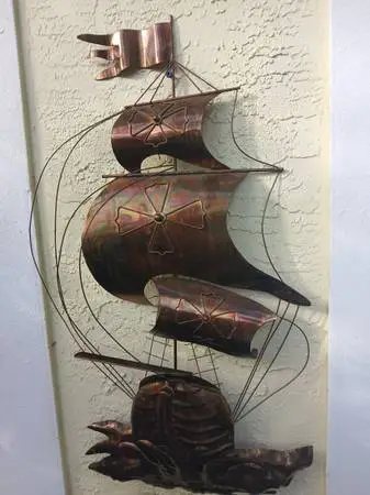 Mid Century Wall Hanging Copper Ship