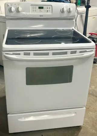 Kenmore Electric Glass Top Range Stove Oven - White works Well