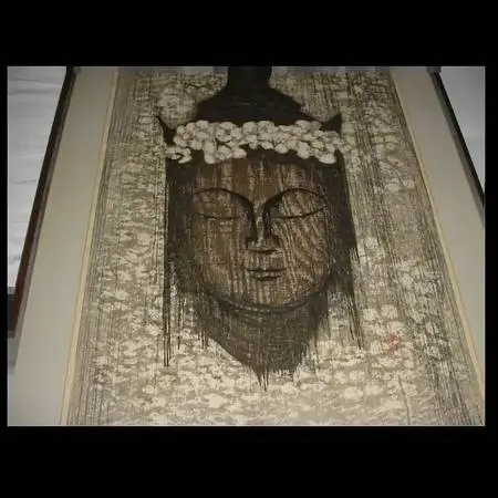 RARE VINTAGE KAORU KAWANO JAPANESE WOODBLOCK ART PRINT BUDDHA & FLOWER