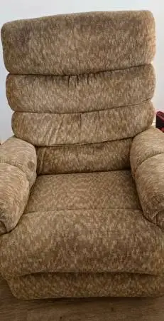 Brown/beige microfiber recliner (very comfortable)