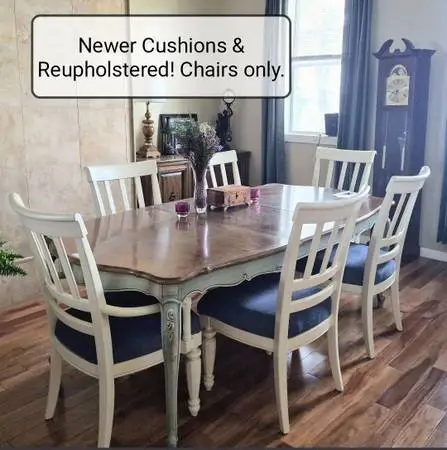 6 Wood Dining chairs w/ NEWER cushions