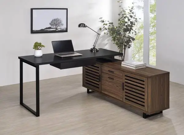 New L-Shaped Computer Desk in Black and Walnut Finish!