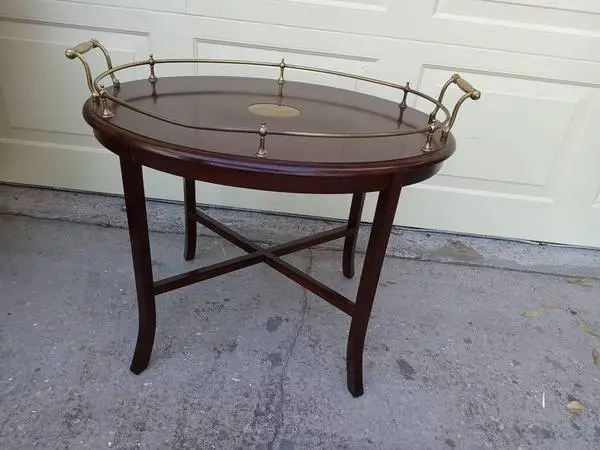 VINTAGE TABLE WITH BRASS RAILS