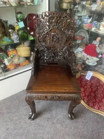 Antique carved dragon Asian chair  solid wood