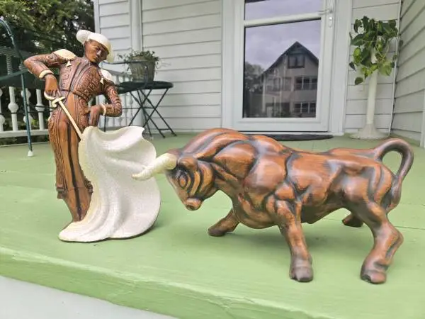Mid Century Ceramic Matador and El Toro by Treasure Craft