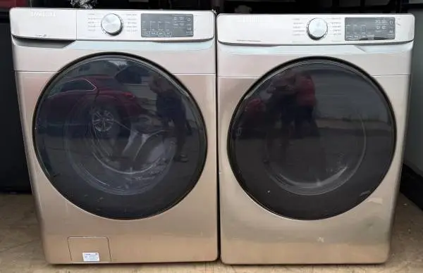 Clean & Tested Samsung Front-Load Washer Dryer Set Champagne — $450