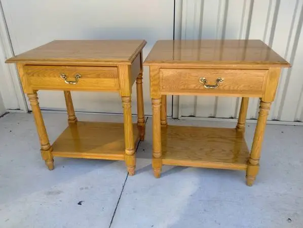 (2) Vintage Ethan Allen 2 Tier Oak Nightstands - NICE!