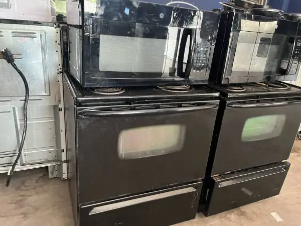 Black microwave and stove