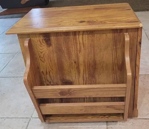 Solid Pine End Table with Built-In Magazine Rack
