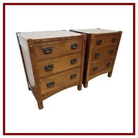 Stickley Mission Collection Three Drawer Nightstands, Pair