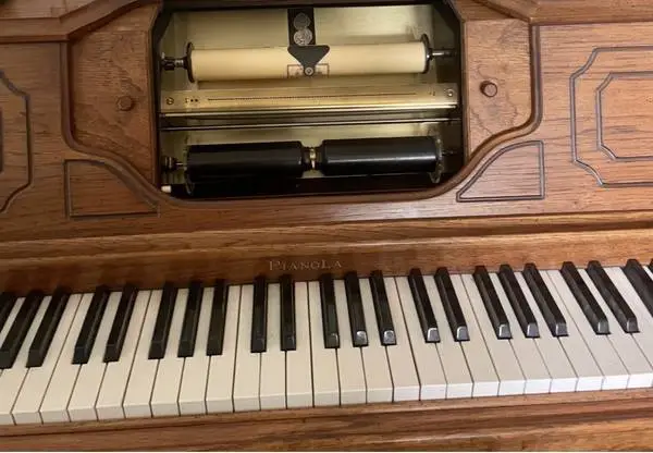 Antique Working Pianola Player Piano w/ Bench & 40+ Music Rolls