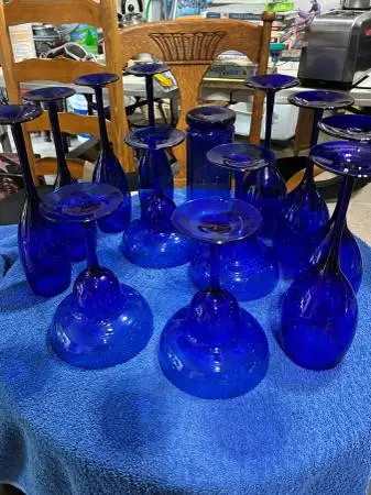VINTAGE COBALT  BLUE STEMWARE 3 SETS OF 4 PLUS A GLASS ALL FOR 1 PRICE