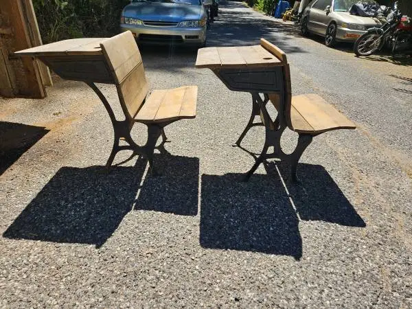 Two matched school desks