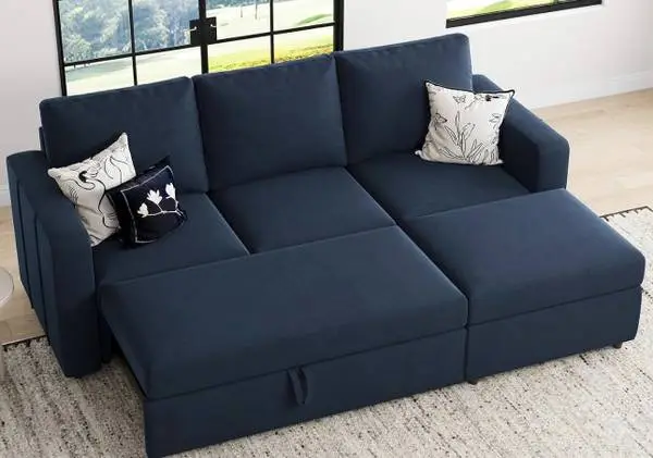 Blue microfiber sectional sleeper sofa couch and ottoman