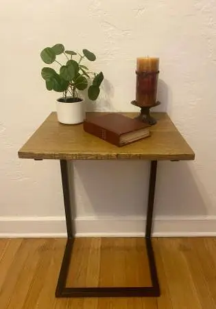 C-Shaped Wood Top End Table
