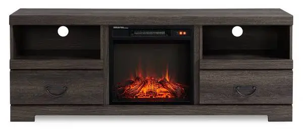 Rustic Electric Fireplace TV Stand with Storage & Cable Management for